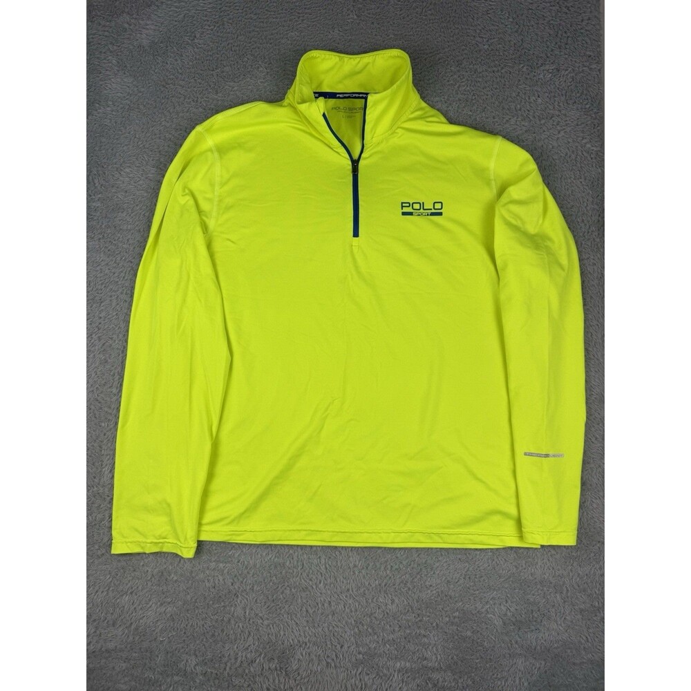 Polo Sport 1/4 Zip Pullover Mens L Performance Neon Yellow Thermovent Outdoor
